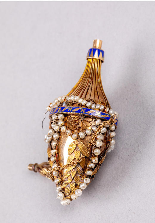 独角鹿西洋古董法国黄金镶嵌蓝珐琅珍珠蛋形醒神盐瓶香水瓶 商品图4