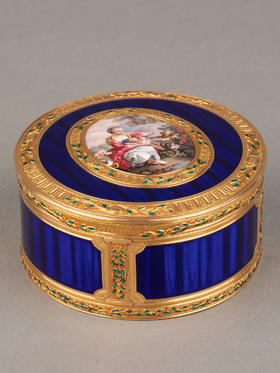 独角鹿西洋古董黄金镶嵌手绘细密画深蓝色玑镂珐琅珍宝盒首饰盒