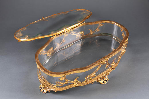 独角鹿西洋古董19世纪法国出品铜鎏金雕花镶嵌水晶首饰盒珍宝盒 商品图4