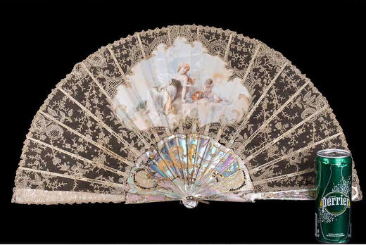 独角鹿西洋古董法国duvelleroy小牛皮蕾丝画师彩绘母贝扇骨折扇 商品图1