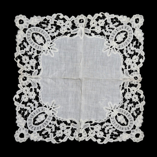 独角鹿西洋古董19世纪末比利时出品花卉主题棒槌蕾丝工艺蕾丝方巾 商品图0