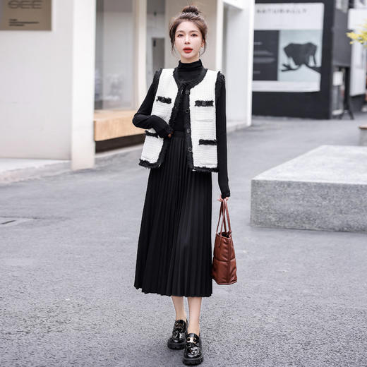 小个子显高时尚套装秋冬季温柔韩系小香风三件套裙HR-WX22869 商品图1