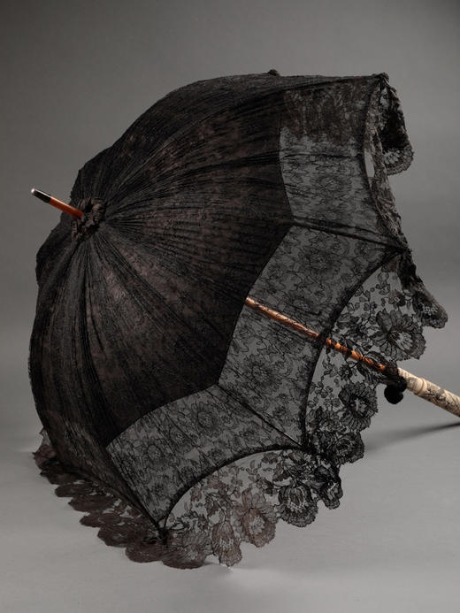 独角鹿西洋古董牛骨精雕伞柄花卉黑色尚蒂依蕾丝伞面古典淑女阳伞 商品图2