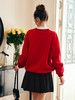 OLrain欧芮儿法式红色加绒卫衣女春季2025年新款宽松刺绣套头上衣 商品缩略图2