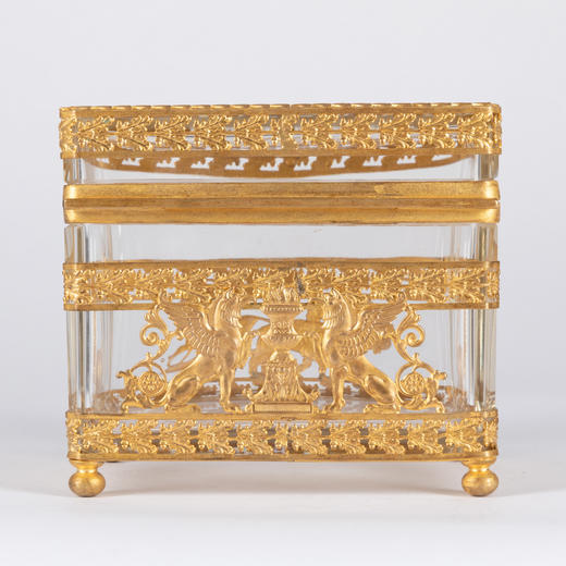 独角鹿西洋古董法国拿破仑三世时期出品铜鎏金镶嵌透明水晶珍宝盒 商品图3