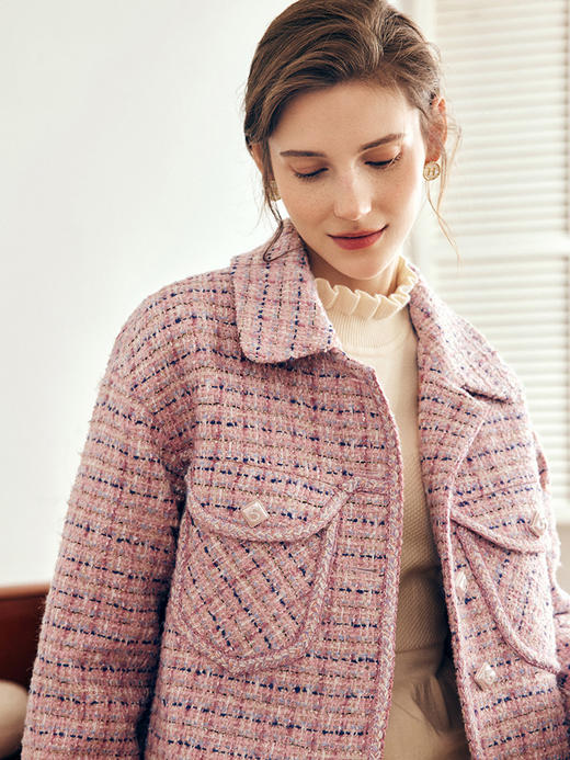 OLrain欧芮儿法式小香风短外套女秋冬2022年新款衬衫式粗花呢上衣 商品图1