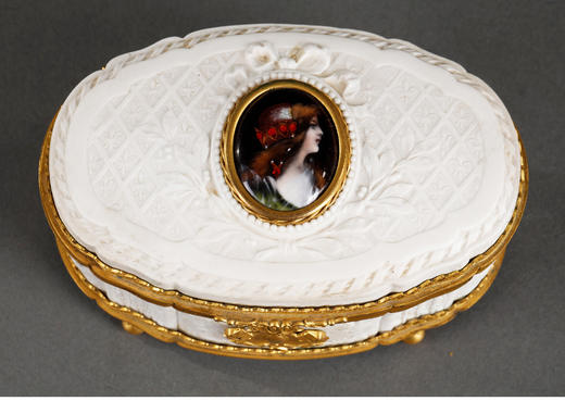 独角鹿西洋古董法国铜鎏金镶嵌彩色珐琅手绘细密画素胎瓷珍宝盒 商品图3