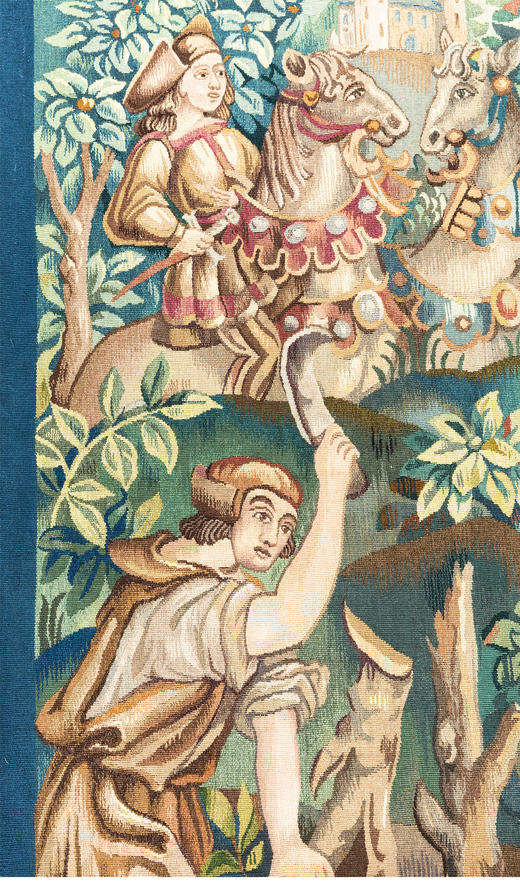 独角鹿西洋古董20世纪法国奥布松工坊贵族巡猎主题羊毛丝绸挂毯 商品图2