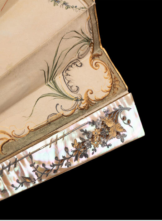 独角鹿西洋古董法国女神与天使手绘扇面镂雕母贝描金描银扇骨折扇 商品图3