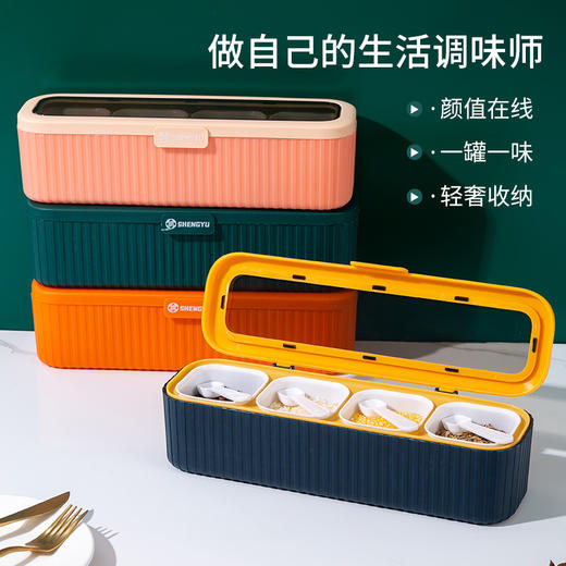 调料盒四格一体带盖家用厨房多功能调味盒组合套装盐味精收纳盒sad16 商品图2