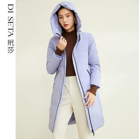 玳莎连帽羽绒服女士纯色简约百搭通勤秋冬中长款鸭绒外套 CD41307
