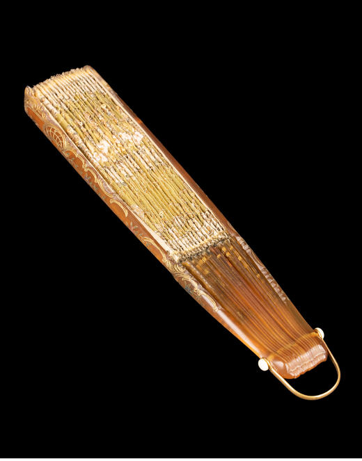 独角鹿西洋古董法国花卉网纱珠片刺绣丝绸扇面牛角雕花扇骨折扇 商品图4