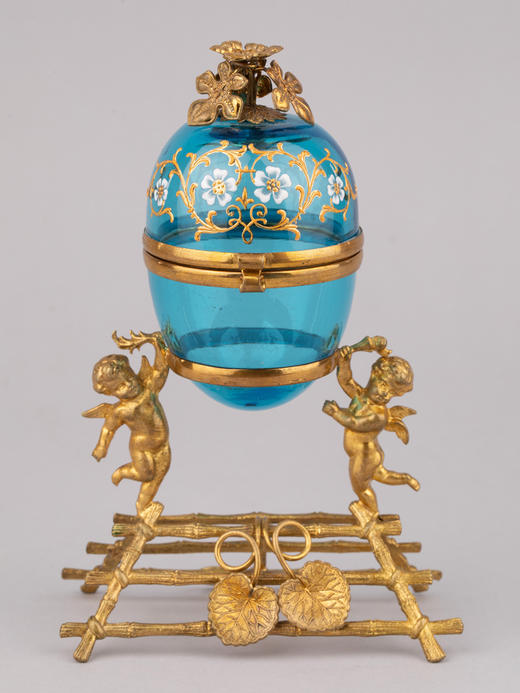 独角鹿西洋古董卢浮宫回廊商店铜鎏金描金珐琅蛋形蓝色水晶珍宝盒 商品图0