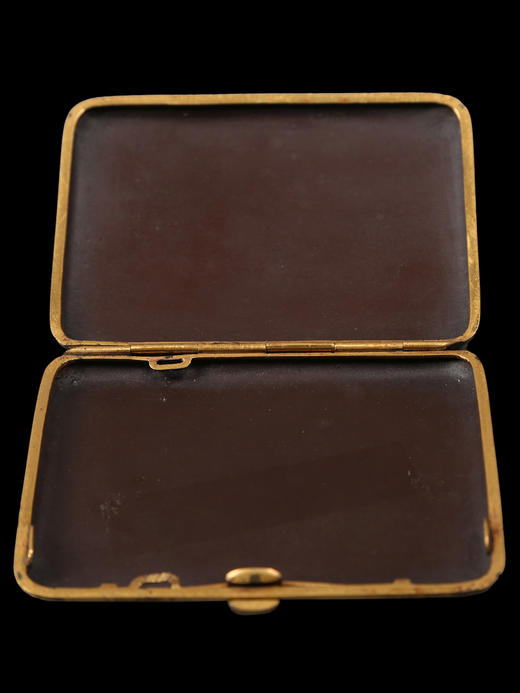 独角鹿西洋古董日本明治时期东方蟠龙与古塔庭园主题布目象嵌烟盒 商品图3