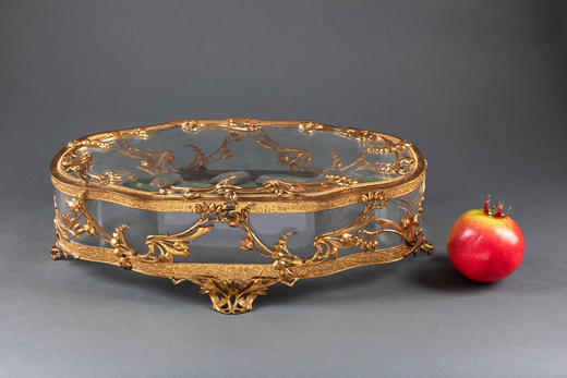 独角鹿西洋古董19世纪法国出品铜鎏金雕花镶嵌水晶首饰盒珍宝盒 商品图1