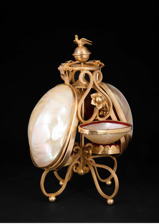 独角鹿西洋古董法国拿破仑三世时期铜鎏金雕饰母贝水晶香水瓶套装 商品图3