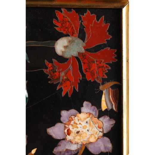 独角鹿西洋古董意大利文艺复兴风格花鸟硬石镶嵌乌木画框装饰画 商品图4