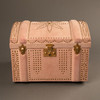 独角鹿西洋古董法国铆钉花纹浅粉色麂皮丝绸里衬多层珠宝箱 商品缩略图0