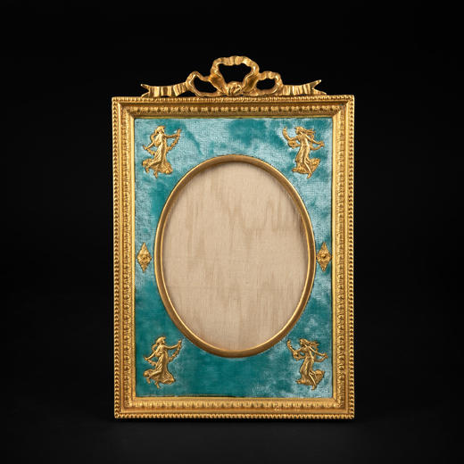 独角鹿西洋古董法国路易十六风格铜鎏金浮雕嵌蓝色天鹅绒方形相框 商品图0
