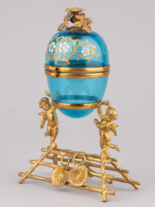 独角鹿西洋古董卢浮宫回廊商店铜鎏金描金珐琅蛋形蓝色水晶珍宝盒 商品图1