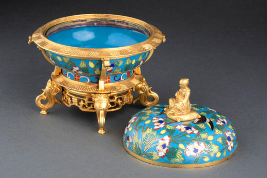 独角鹿西洋古董摆件1880年代中国出品铜鎏金景泰蓝珍宝盒 商品图4