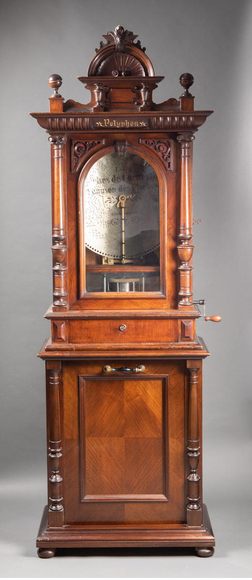 独角鹿西洋古董德国Polyphon精雕木质外盒大型唱盘投币立式音乐柜 商品图1