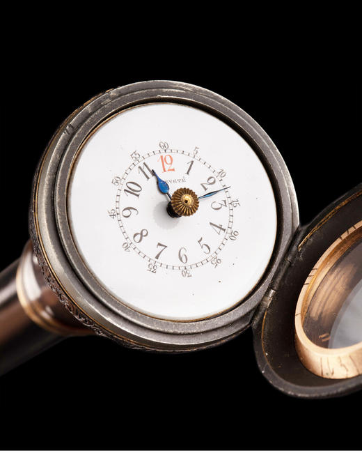 独角鹿西洋古董内嵌表盘青铜雕花修饰杖柄黑漆硬木杖身绅士手杖 商品图2