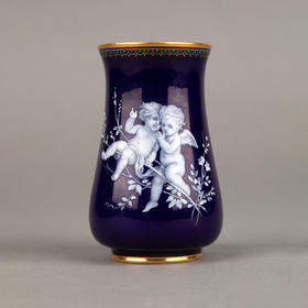 独角鹿西洋古董摆件1880年代德国梅森出品钴蓝色搪瓷小花瓶