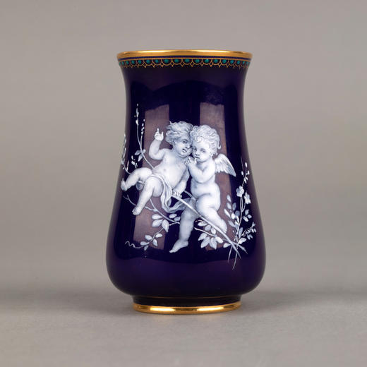 独角鹿西洋古董摆件1880年代德国梅森出品钴蓝色搪瓷小花瓶 商品图0