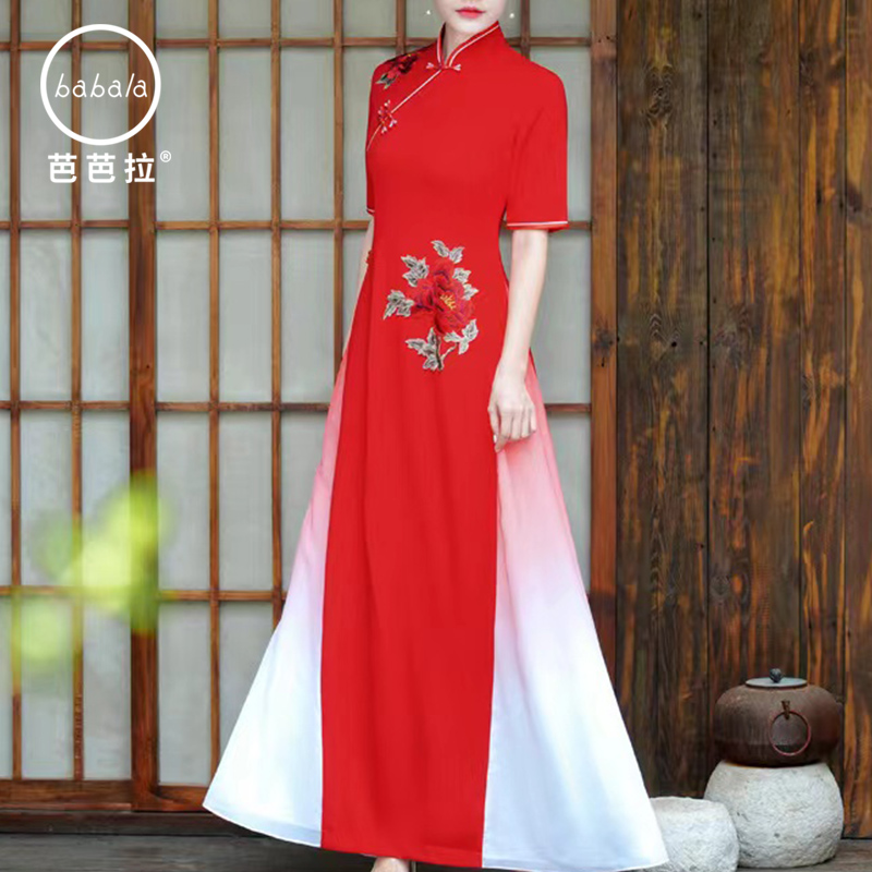 芭芭拉新款中式复古绣花旗袍