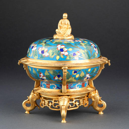 独角鹿西洋古董摆件1880年代中国出品铜鎏金景泰蓝珍宝盒 商品图0