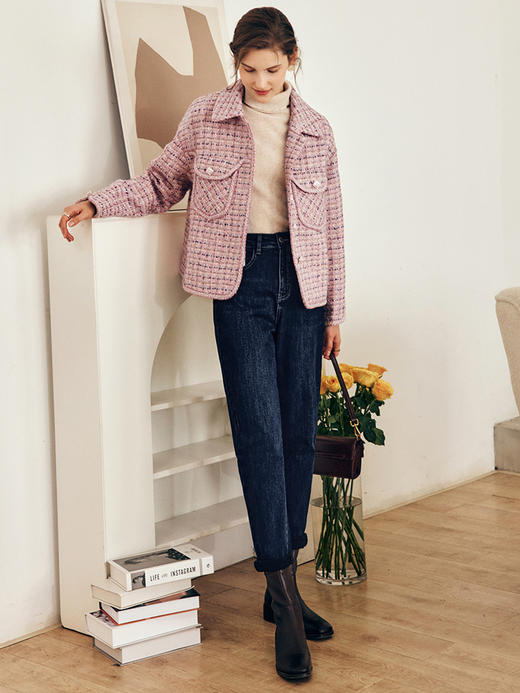 OLrain欧芮儿法式小香风短外套女秋冬2022年新款衬衫式粗花呢上衣 商品图3