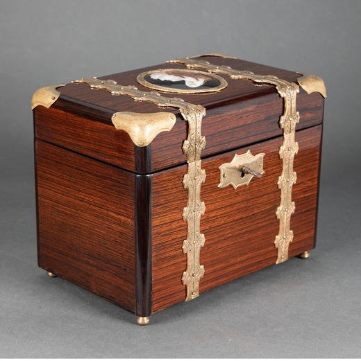 独角鹿西洋古董法国红木镶嵌铜鎏金瓷雕古典女神肖像雪茄盒 商品图2