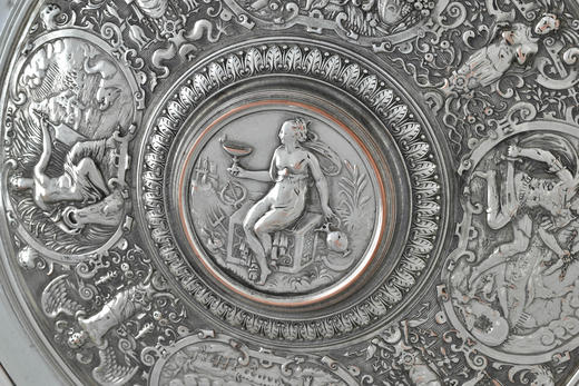 独角鹿西洋古董1875年代英国镀银青铜金星维纳斯玫瑰水盘圆形盾牌 商品图3