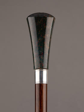 独角鹿西洋古董欧洲出品血滴石杖柄银质杖圈修饰硬木杖身古董手杖