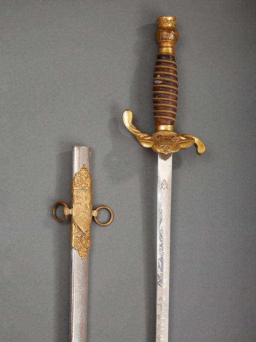 独角鹿西洋古董皮革铜鎏金Patriarchs Militant兄弟会佩剑未开刃 商品图1