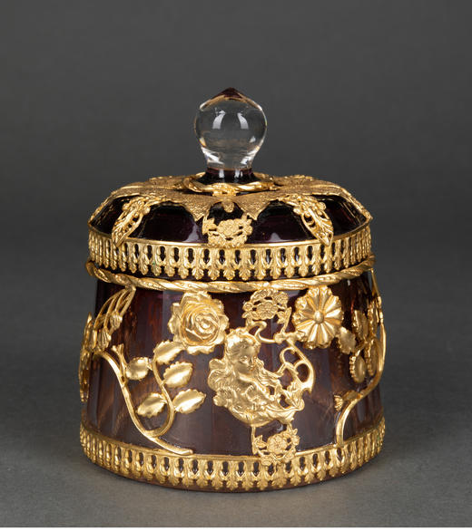 独角鹿西洋古董法国新艺术风格铜鎏金浮雕红水晶梳妆用具七套件 商品图2