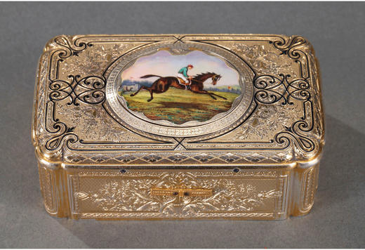 独角鹿西洋古董瑞士工坊出品珐琅银镀金方形鸟鸣音乐盒八音盒 商品图2