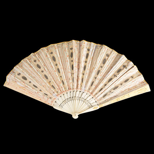 独角鹿西洋古董Geslin工坊牛骨雕饰手绘花卉金丝扇面折叠扇带原盒 商品图2