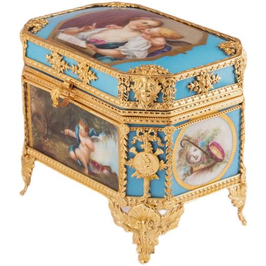 独角鹿西洋古董欧式首饰盒法式珍宝盒老瓷片铜鎏金收纳盒奢华风 商品图4