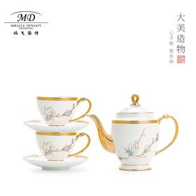【春上新】10楼玛戈隆特进博玉兰花开黄金珐琅彩6头茶具吊牌价1288元活动价1095元