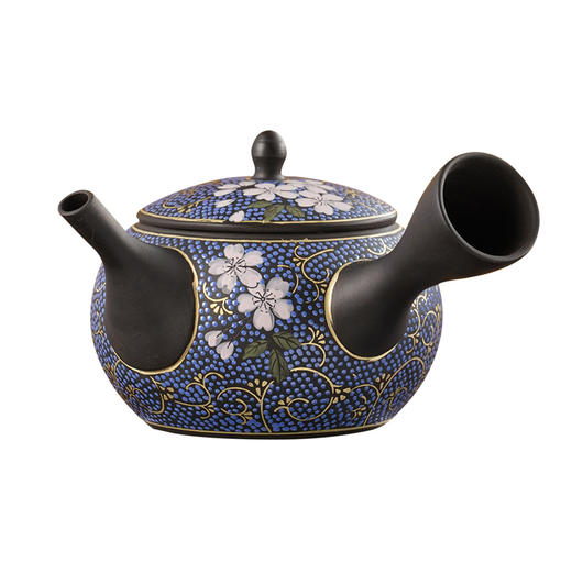日本进口常滑烧青粒樱手绘唐草朱泥茶壶茶具家用高档轻奢泡茶壶 商品图0