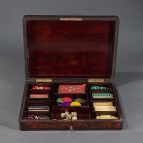 独角鹿西洋古董拿破仑三世时期毛刺木木制细木镶嵌母贝黄铜游戏盒