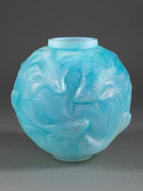 独角鹿西洋古董莱俪LALIQUE工坊出品FORMOSE锦鲤款欧泊水晶花瓶