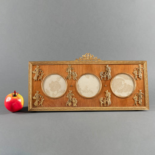 独角鹿西洋古董摆件19世纪末法国帝政风格铜鎏金镶嵌桃花心木相框 商品图1