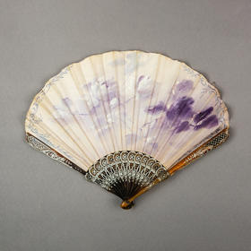 独角鹿西洋古董法国Duvelleroy工坊画师签名丝绸扇面牛角扇骨折扇