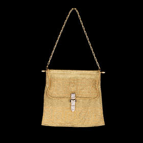 独角鹿西洋古董18K金黄金锁子甲编织希腊回字纹镶钻石女士晚宴包