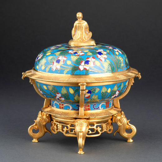 独角鹿西洋古董摆件1880年代中国出品铜鎏金景泰蓝珍宝盒 商品图1