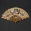 独角鹿西洋古董18世纪法国出品描金雕花手柄手绘纸面折扇 商品缩略图3