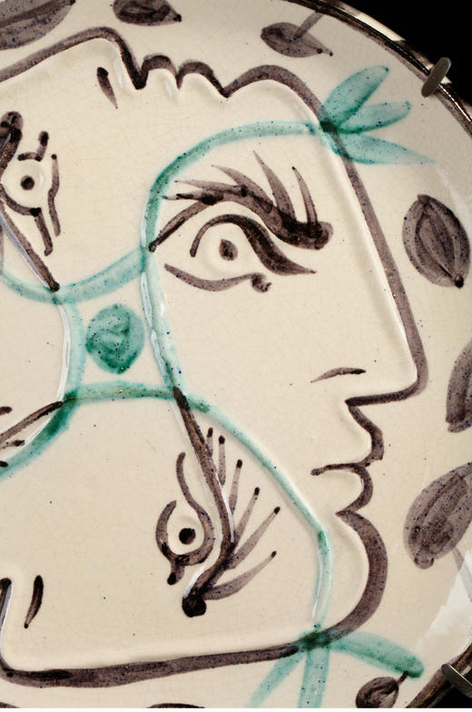 独角鹿西洋古董毕加索与Madoura工坊合作装饰陶盘交织的四面孔 商品图3